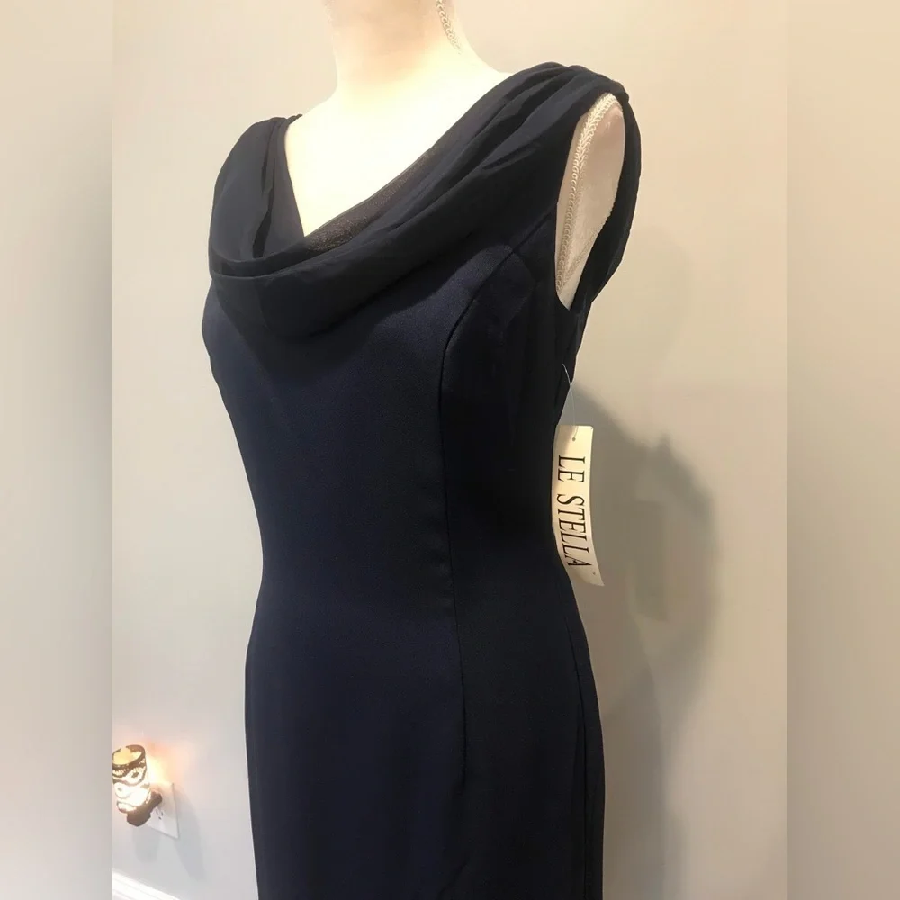 NWT, VTG Fanny Collection, Black,Draped Open-Back,Fishtail Evening Gown,Size 10